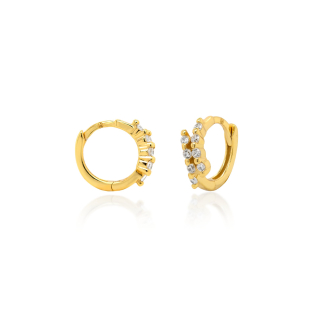 Sterling Silver Gold Vermeil White Stones Bypass Huggies Earrings (HUG-1142)