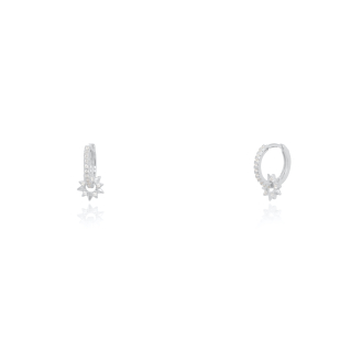Sterling Silver CZ Sunburst Charm Huggies Earrings (HUG-1145)