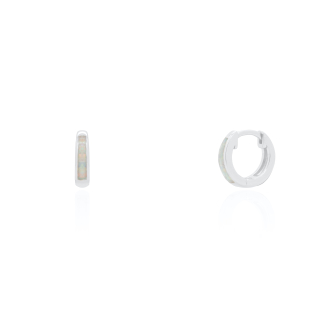 Sterling Silver White Opal Huggies Earrings (HUG-1148)