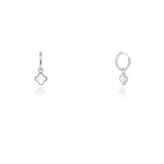 Sterling Silver Designer Inspired Vân Cleef Pearl Shell Clover Huggies Earrings (HUG-1151-W)