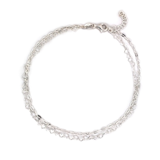 Sterling Silver Double Strand Heart and Rolo Chain Anklet (ANK-1100)