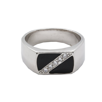 Sterling Silver Men's Crossed CZ Stone Ring (RM-065)