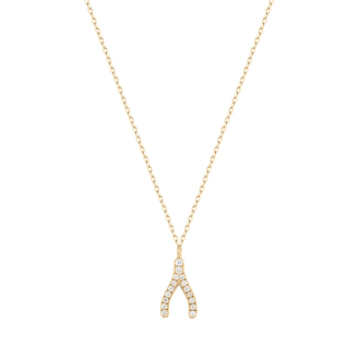 14K Yellow Gold Diamond Pave Wishbone Necklace (GC-14-1018)