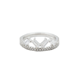  Sterling Silver Rhodium Plated CZ Double Row Baguette Ring (R-1475)