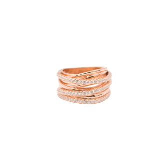 Sterling Silver Rosegold Vermeil Plain and CZ Crossover Ring (R-1394-R)