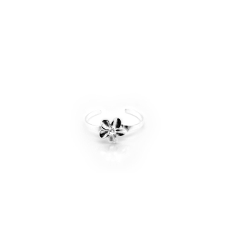 Sterling Silver Diamond Cut CZ Flower Toe Ring (TR-1036)