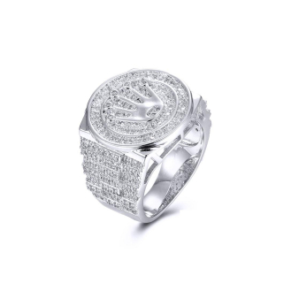 Sterling Silver Rhodium Plated CZ Crown Men's Ring (RM-070)