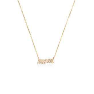 14K Yellow Gold Diamond Script Mom Necklace (GC-14-1019)