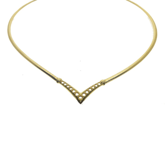 14K Yellow Gold V CZ Necklace (GC-1098)
