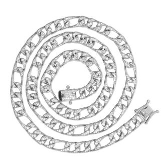 Sterling Silver CZ Pave Figaro Hip Hop Men's Necklace (N-1458)