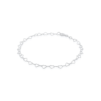 Sterling Silver Rhodium Plated Plain Anklet Heart Chain (ANK-1007)