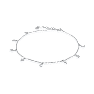 Sterling Silver Star, Moon, Bolt Anklet (ANK-1069)
