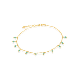 Sterling Silver Gold Vermeil Anklet with Turquoise Beads (ANK-1078)