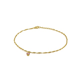 Sterling Silver Gold Vermeil CZ Singapore Chain White & Pink Dangling Charm Anklet (ANK-1113)