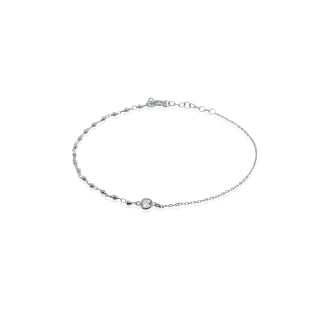 Sterling Silver Hybrid Chains Bezel Set CZ Anklet (ANK-1114)
