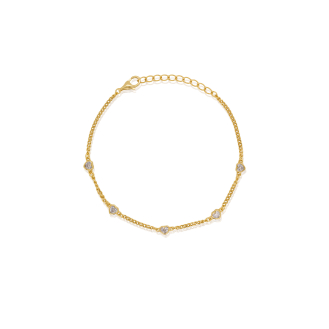 Sterling Silver Gold Vermeil CZ Curb Chain Heart by the Yard Bracelet (BR-1464)