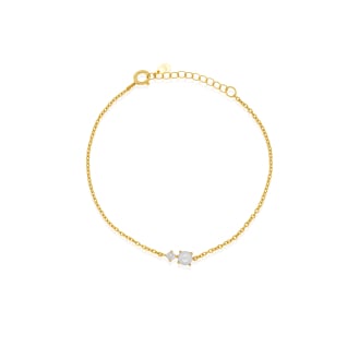 Sterling Silver Gold Vermeil Toi et Moi Freshwater Pearl CZ Bracelet (BR-1469)