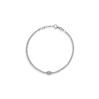 Sterling Silver Rhodium Plated CZ Bezel Set Oval Cut Tennis Bracelet (BR-CZ-148)