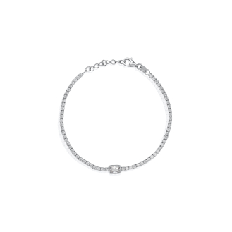 Sterling Silver Rhodium Plated CZ Bezel Set Rectangle Cut Tennis Bracelet (BR-CZ-150)