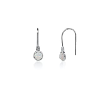 Sterling Silver Bezel Set White Opal CZ Hook Earrings (ER-1376-WO)