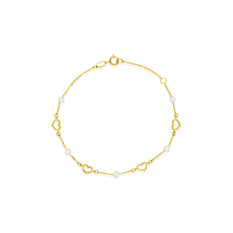 10K Yellow Gold Pearl & Cutout Heart by the Yard Bracelet (GB-10-1134)