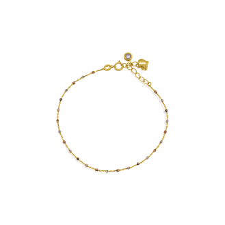 10K Yellow Gold Tri-Color Beaded Bracelet with CZ and Heart Charms (GB-10-1141)