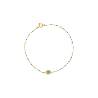 10K Yellow Gold Ennamel Beaded Pave CZ Evil Eye Bracelet (GB-10-1145)