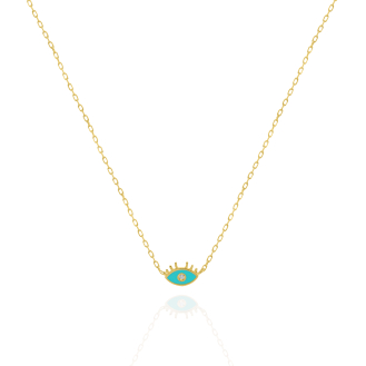 10K Yellow Gold Evil Eye with CZ and Enamel Necklace (GC-10-1129)