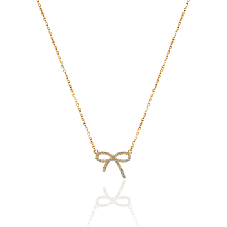 10K Yellow Gold CZ Pave Ribbon Bow Necklace (GC-10-1130)