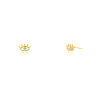 10K Yellow Gold CZ Evil Eye Stud Earrings