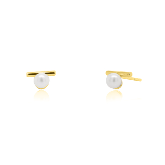 10K Yellow Gold Freshwater Pearl On the Bar Stud Earrings(GE-10-1123)