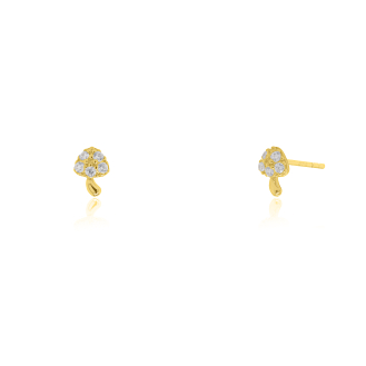 10K Yellow Gold Dainty CZ Pave Mushroom Stud Earrings(GE-10-1125)