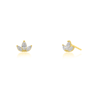 10K Yellow Gold CZ Lotus Stud Earrings(GE-10-1126)