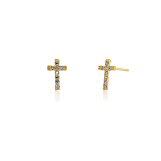 10K Yellow Gold Pave CZ Cross Stud Earrings (GE-10-1129)