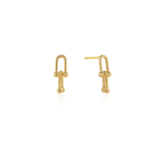 10K Yellow Gold Double U Links Stud Earrings (GE-10-1137)