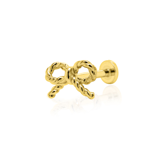 14K Yellow Gold Rope Ribbon Bow Flat Screwback Single Piece (GE-14-1061)