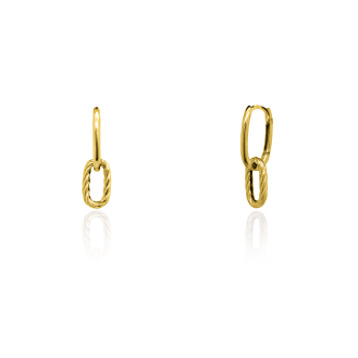 10K Yellow Gold Interlocked Textured Oval Links Huggies Earrings (GHUG-10-1035)