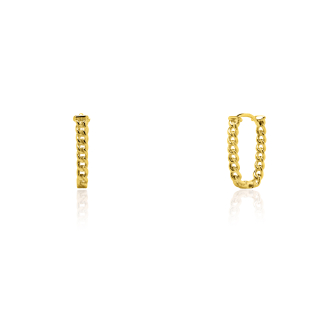 10K Yellow Gold Curb Chain Oval Huggies Earrings (GHUG-10-1036)