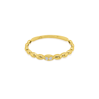 10K Yellow Gold Twins CZ Rice Beads Ring (GR-10-1115)