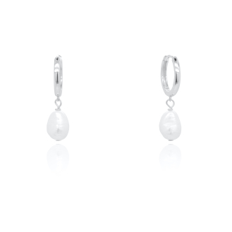Sterling Silver Dangling Baroque Natural Pearl Huggies Earrings (HUG-1159)