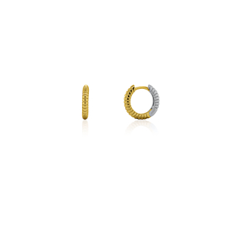 Sterling Silver Gold Vermeil Two Tone Ribbed Huggies Earrings (HUG-1161)