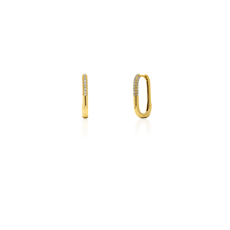 Sterling Silver Gold Vermeil CZ Half Pave Paperclip Huggies Earrings (HUG-1163)