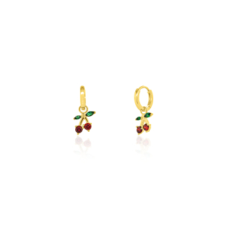 Sterling Silver Gold Vermeil CZ Cherries Huggies Earrings (HUG-1164)