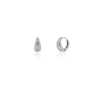 Sterling Silver Linear CZ Pave Tapered Huggies Earrings (HUG-1166)