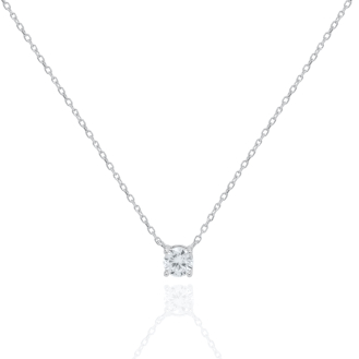 Sterling Silver Rhodium Plated Lab Diamond 5mm Solitaire 4 Prong TCW 0.5ct Necklace (N-LGD-1599)