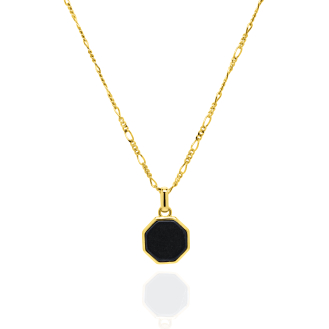 Sterling Silver Gold Vermeil Black Onyx Octagon Tag Pendant Necklace (N-1606)