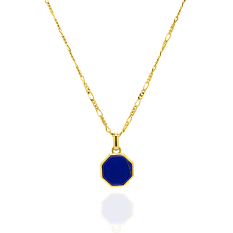 Sterling Silver Gold Vermeil Lapis Octagon Tag Pendant Necklace (N-1608)