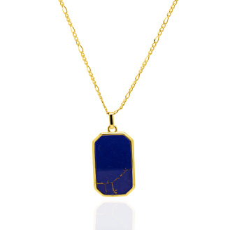 Sterling Silver Gold Vermeil Lapis Tag Necklace (N-1609-G)