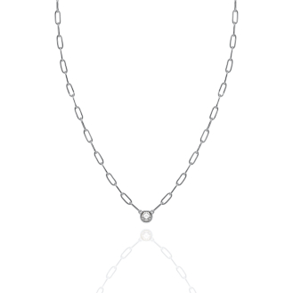 Sterling Silver 5.3mm Bezel Set Round CZ Paperclip Necklace (N-1623)