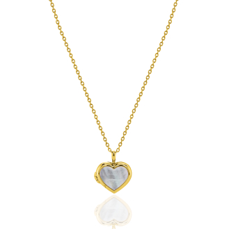 Sterling Silver Gold Vermeil Double Sided Lapis MOP Heart Locket Necklace (N-1625)